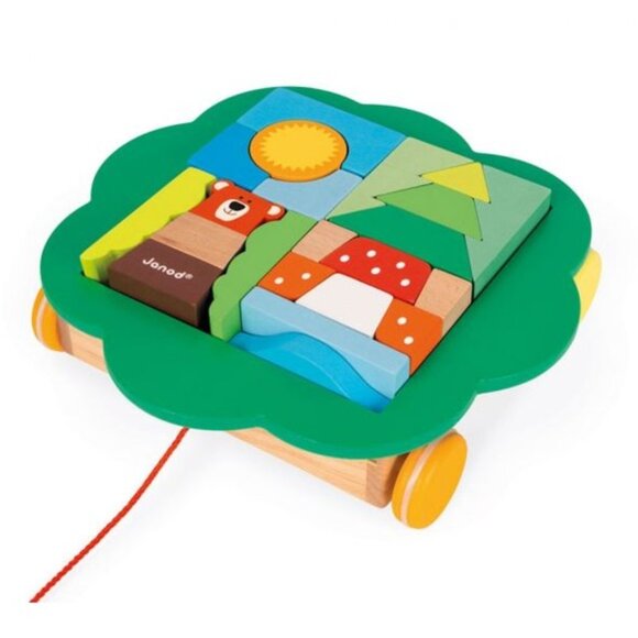 Janod Wooden Trolley with Blocks Pull  Along Toy Brand New - Picture 11 of 11